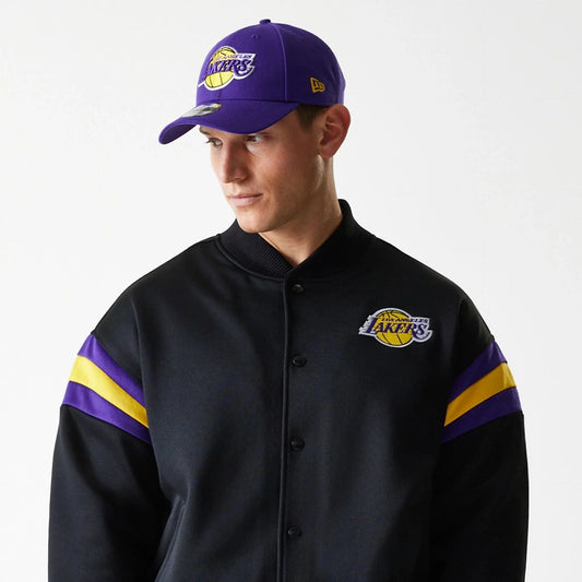 New Era LA Lakers NBA Panel Bomber Jacket - Black
