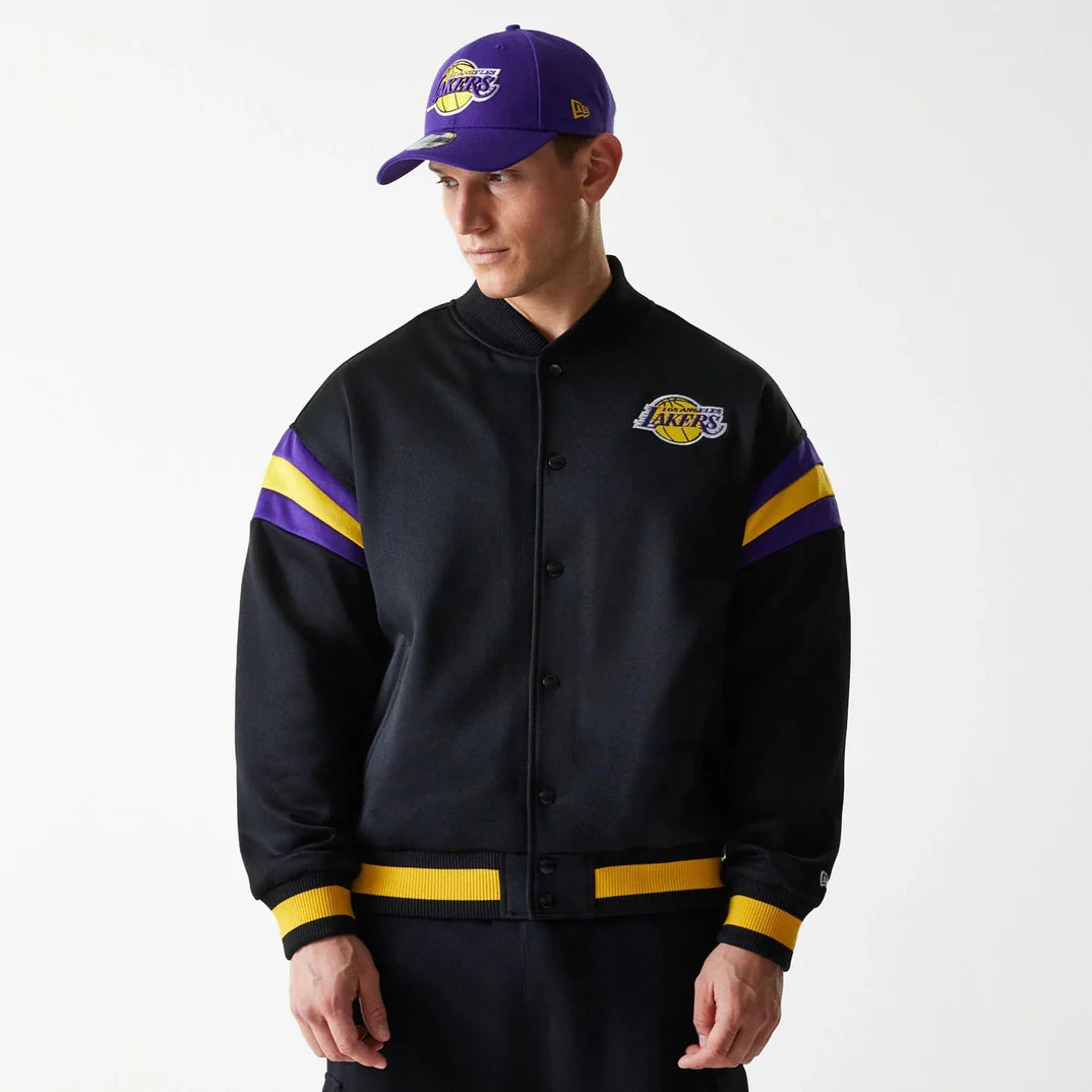 New Era LA Lakers NBA Panel Bomber Jacket - Black