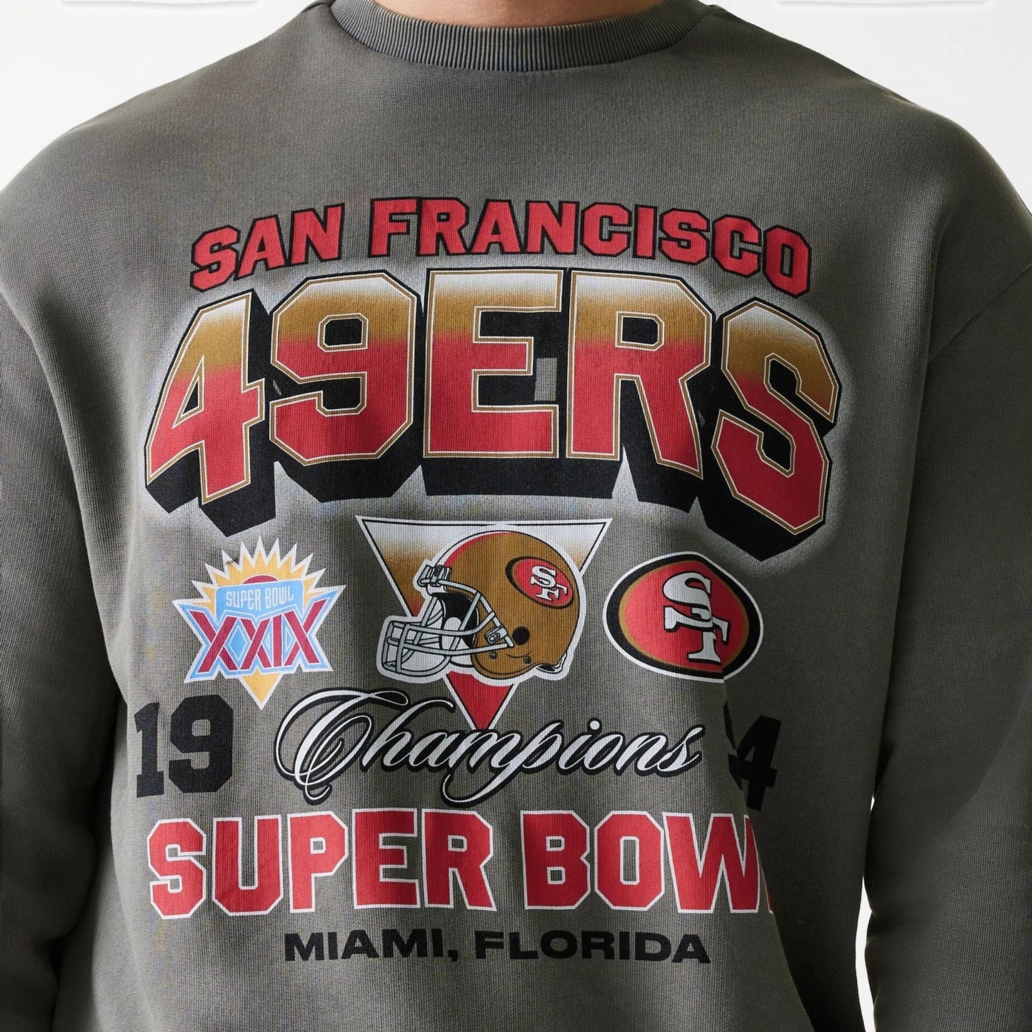 NFL Washed Super Bowl San Francisco 49ers Washed Oversized Crew - Grey