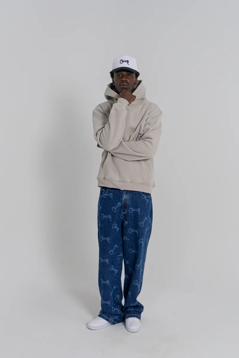 Baggy Barry Laser Script Denim Pants - Navy