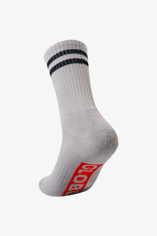 Globe Singles Crew Sock - Light Grey/Black Stripe