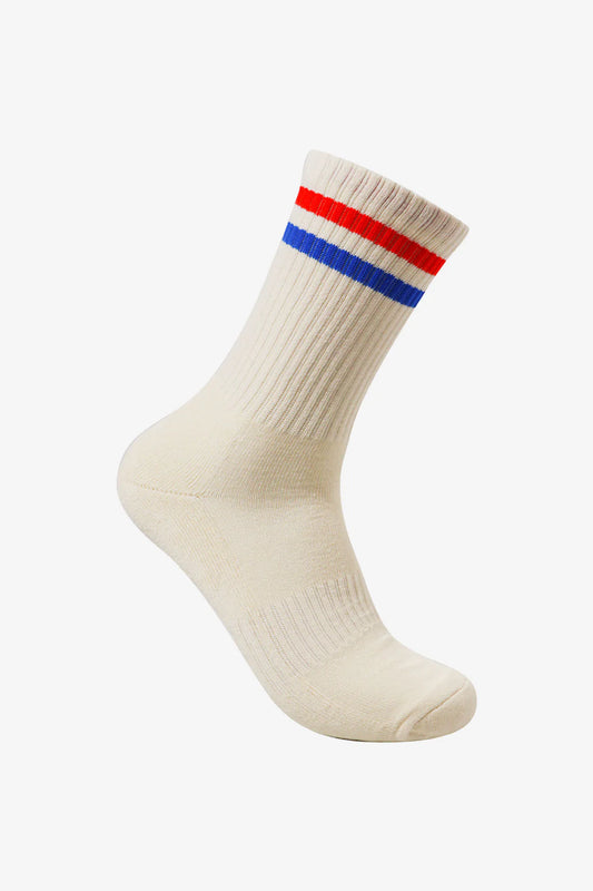 Globe Singles Crew Sock - Natural/Red Blue Stripe