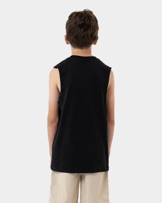 Youth Santa Flamed Ringed Dot Front Muscle Tee - Black