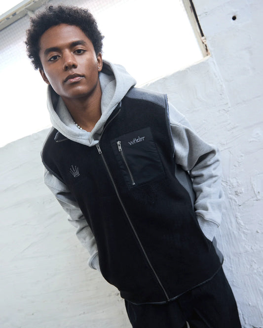 Wndrr Accent Polar Fleece Vest - Black/Grey