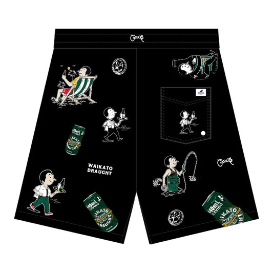Crate X Willie The Waiter X Waikato Draught Party Shorts - Black
