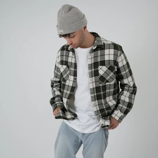Crate Mason Flannel Waffle Plad Shirt - Olive/White