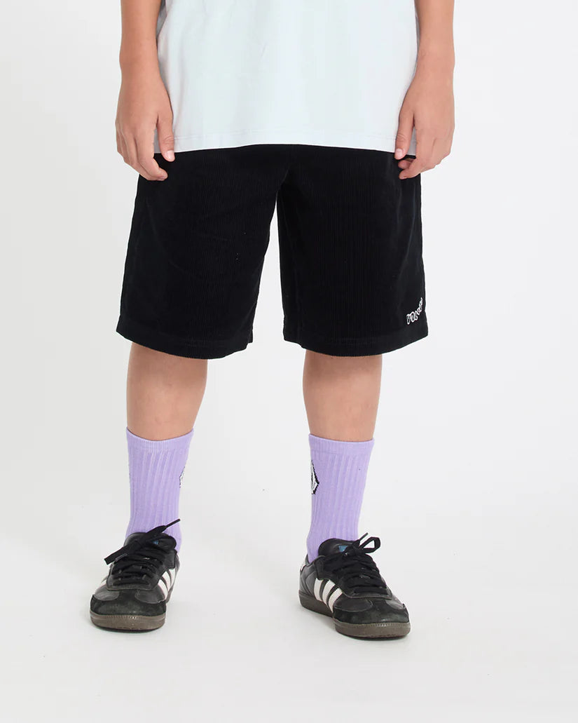 Outer Spaced Elasticated Waist Corduroy Shorts - Black