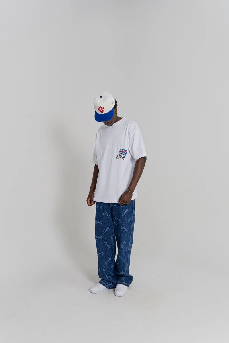 Baggy Barry Laser Script Denim Pants - Navy