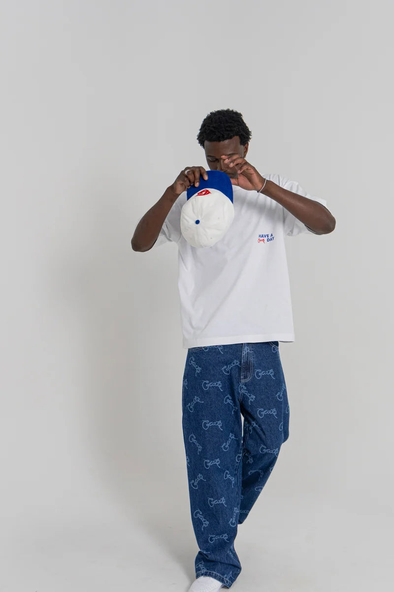 Baggy Barry Laser Script Denim Pants - Navy