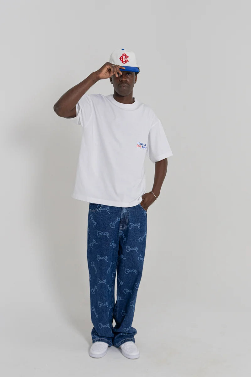 Baggy Barry Laser Script Denim Pants - Navy