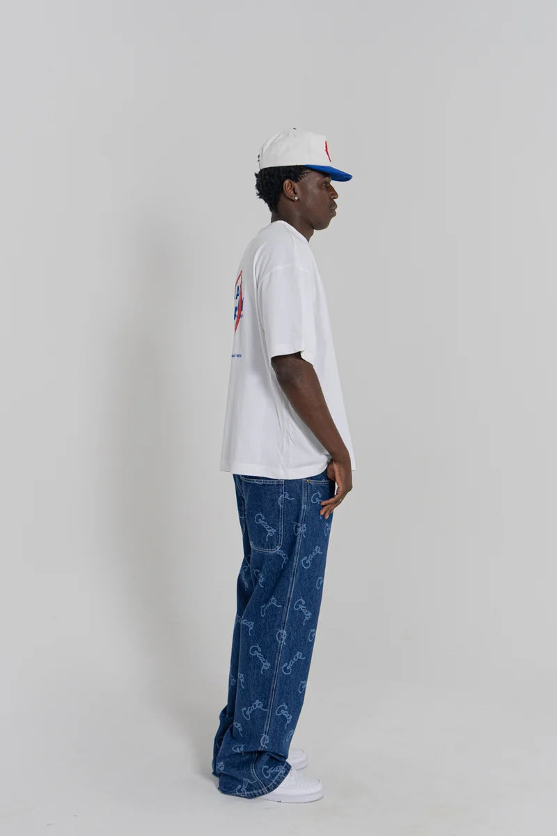 Baggy Barry Laser Script Denim Pants - Navy