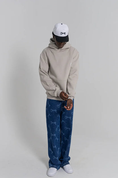 Baggy Barry Laser Script Denim Pants - Navy