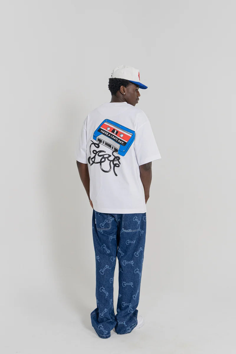 Baggy Barry Laser Script Denim Pants - Navy