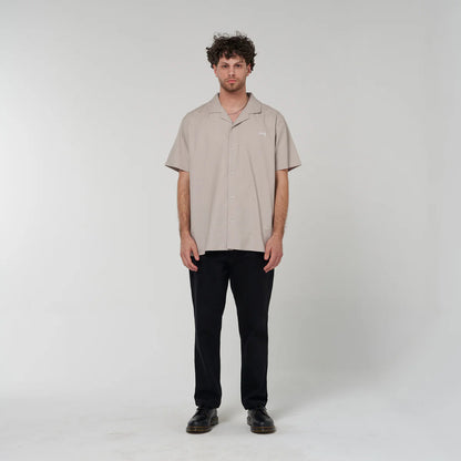 Crate Script Cuban Collar SS Shirt - Grey