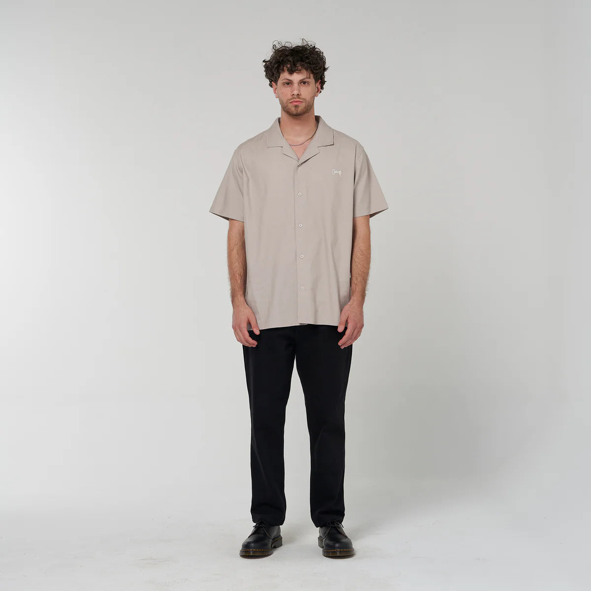 Crate Script Cuban Collar SS Shirt - Grey