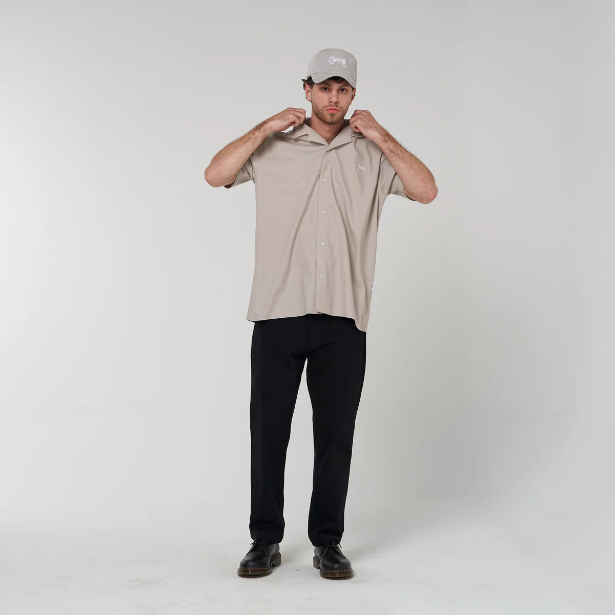 Crate Script Cuban Collar SS Shirt - Grey