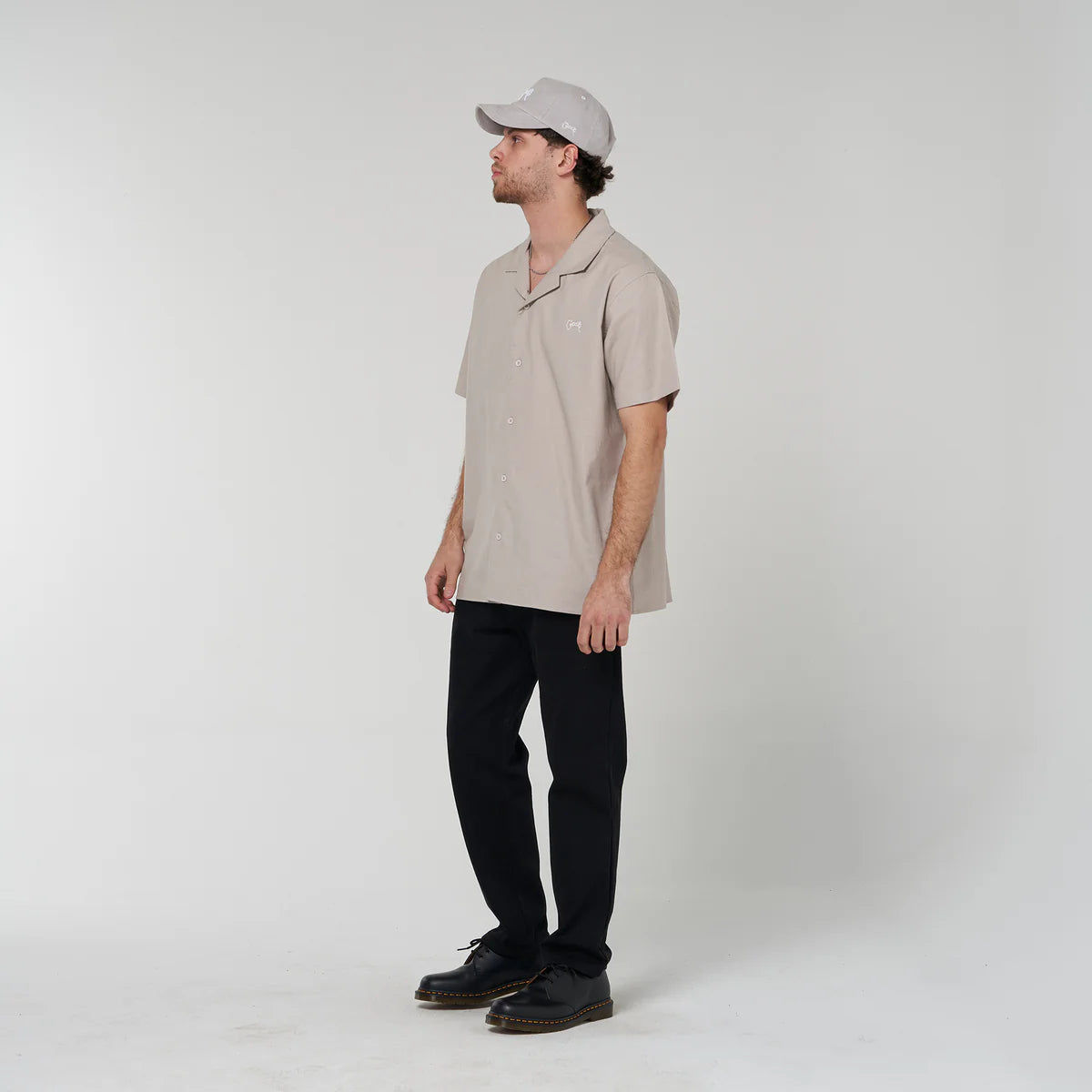 Crate Script Cuban Collar SS Shirt - Grey