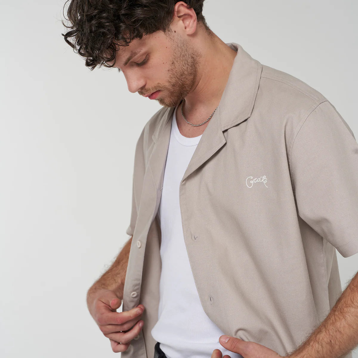 Crate Script Cuban Collar SS Shirt - Grey