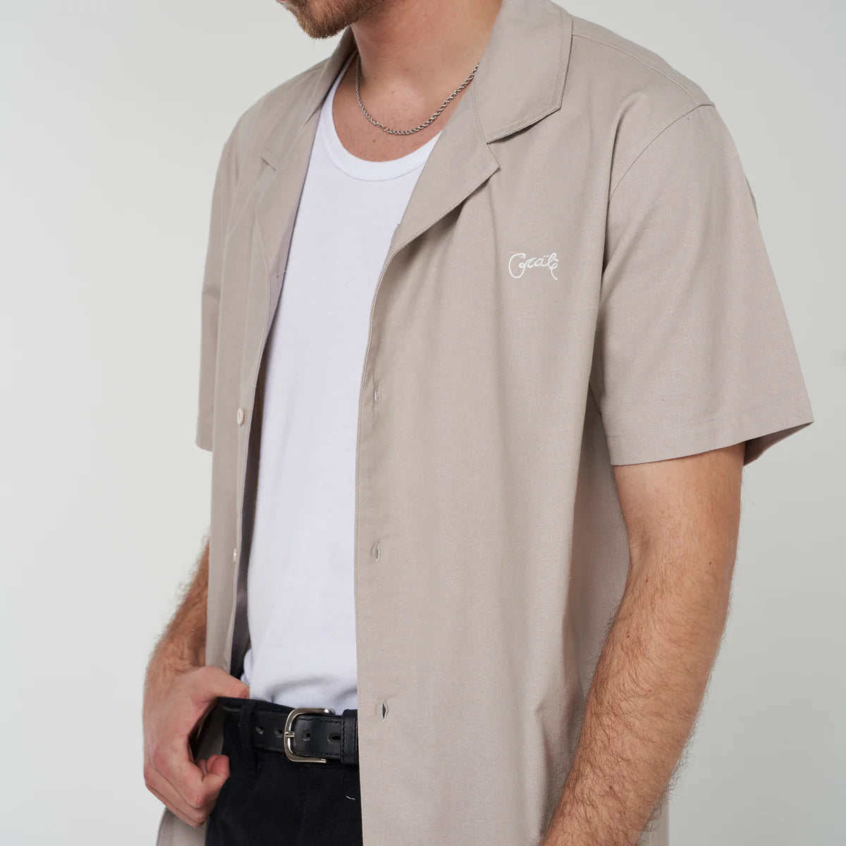 Crate Script Cuban Collar SS Shirt - Grey