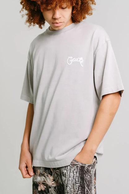 Scripted Box Fit Tee - Grey