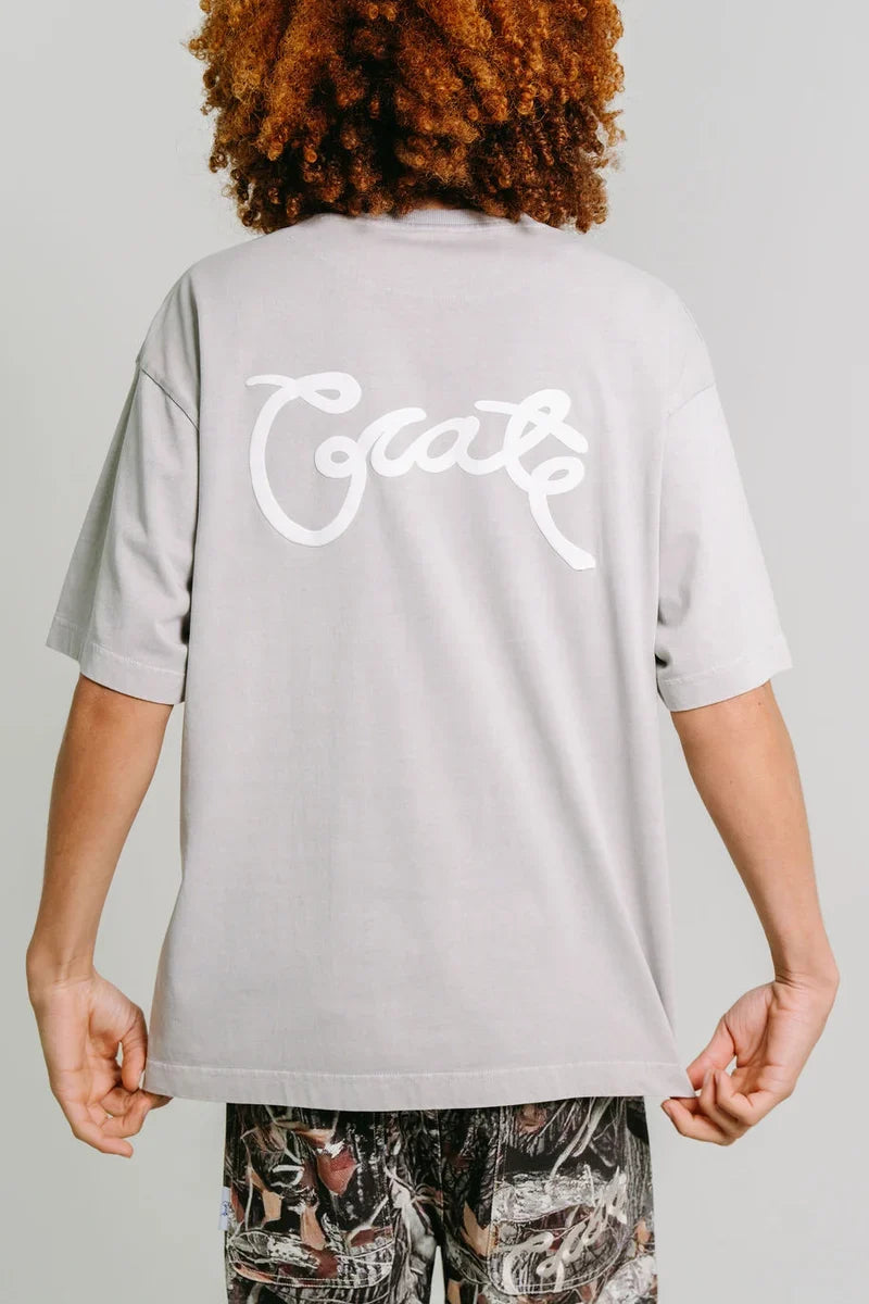 Scripted Box Fit Tee - Grey