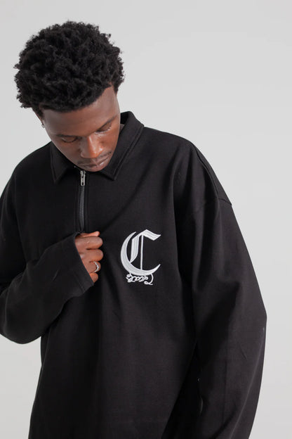 Zip Longsleeve Box Polo Shirt - Black