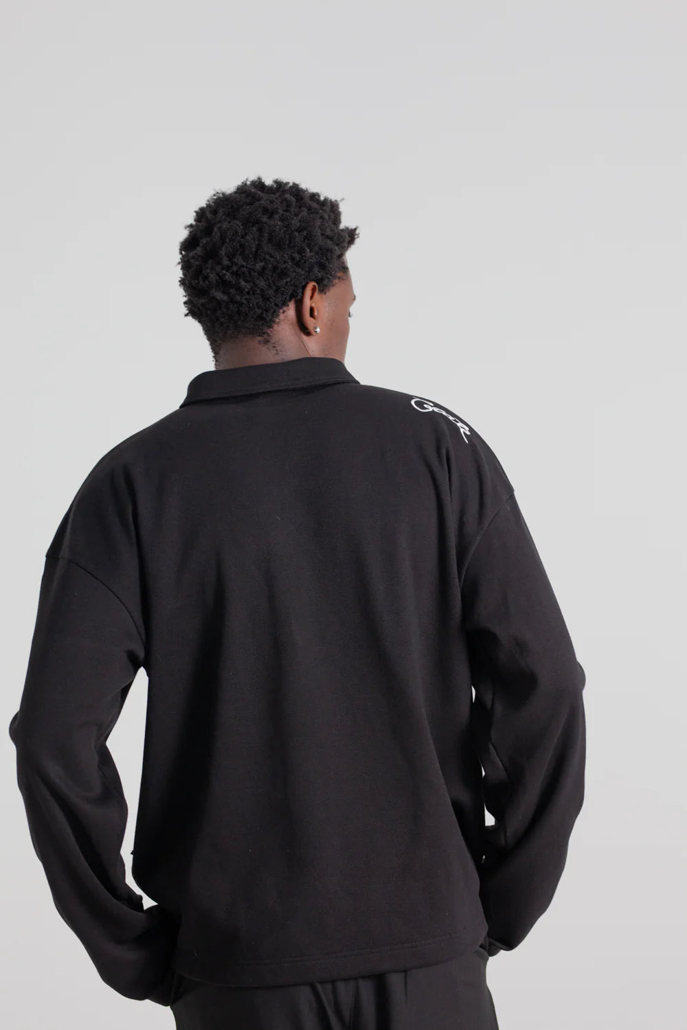 Zip Longsleeve Box Polo Shirt - Black
