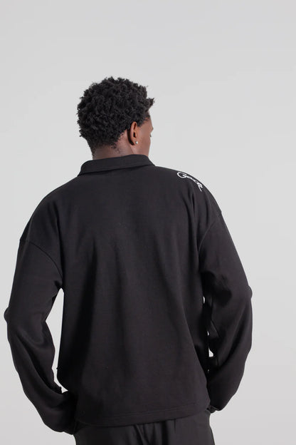 Zip Longsleeve Box Polo Shirt - Black