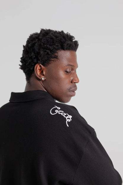 Zip Longsleeve Box Polo Shirt - Black