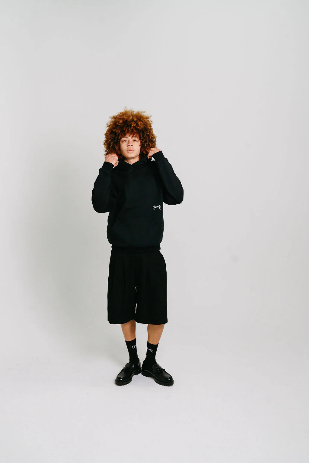 Stamp Script Box Fit Hoodie - Black