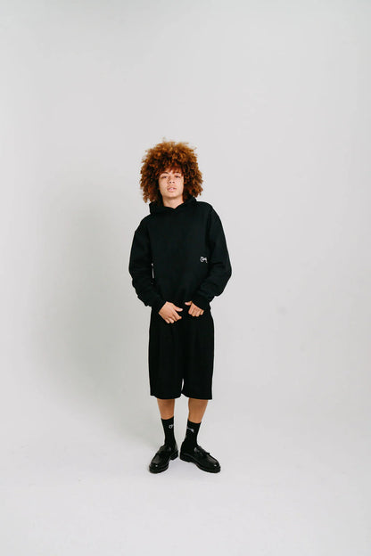 Stamp Script Box Fit Hoodie - Black