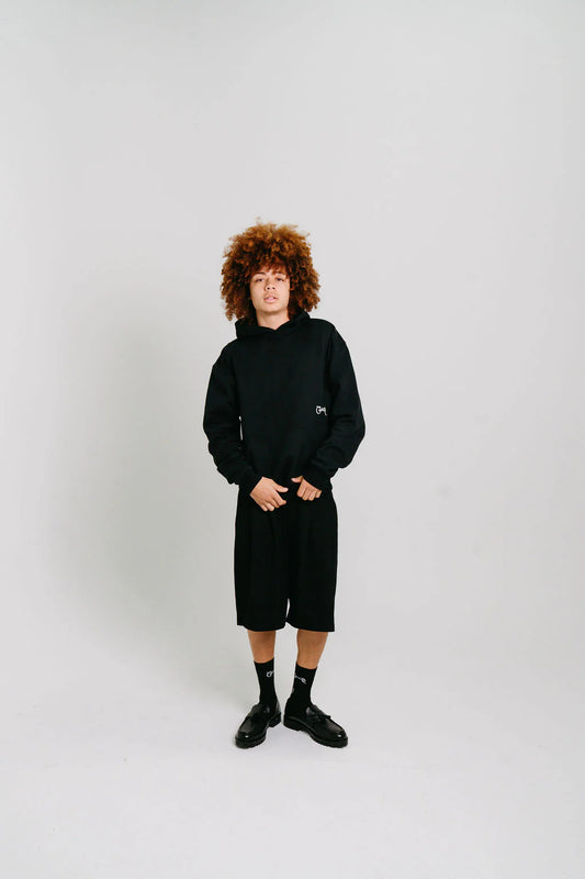 Stamp Script Box Fit Hoodie - Black