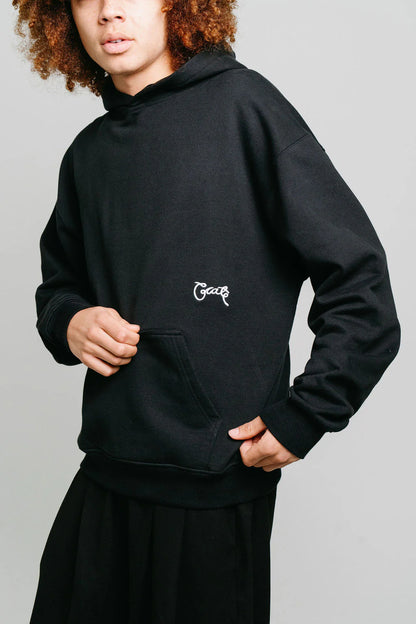 Stamp Script Box Fit Hoodie - Black