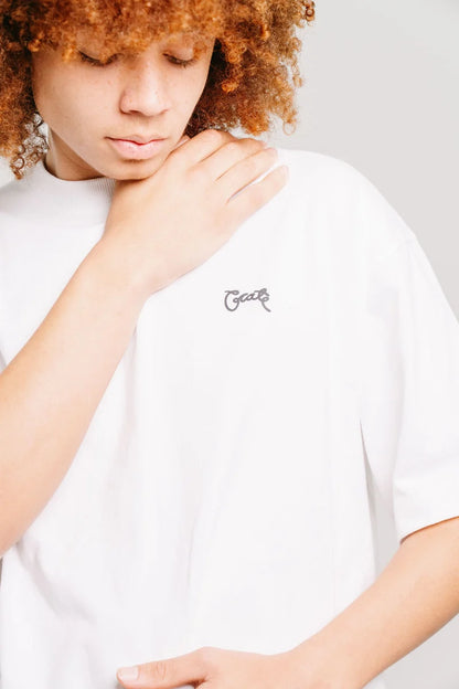 Stamp Script Box Fit T-Shirt - White