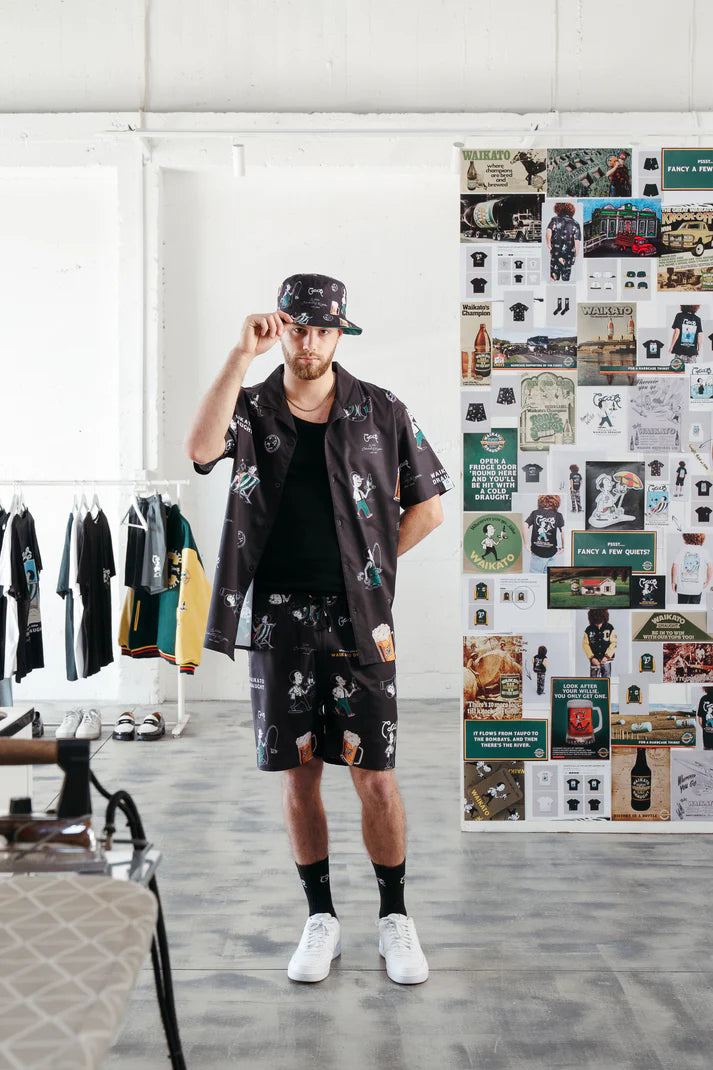 Crate X Willie The Waiter X Waikato Draught Party Shorts - Black