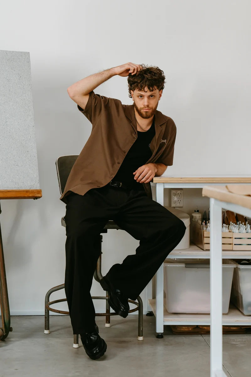 Script Cuban Collar SS Shirt - Chia