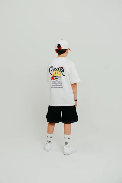 Kids Vinyl Have A Crate Day Box Fit Tee - White