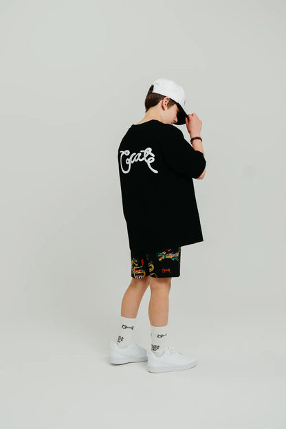 Kids Scripted Box Fit Tee - Black