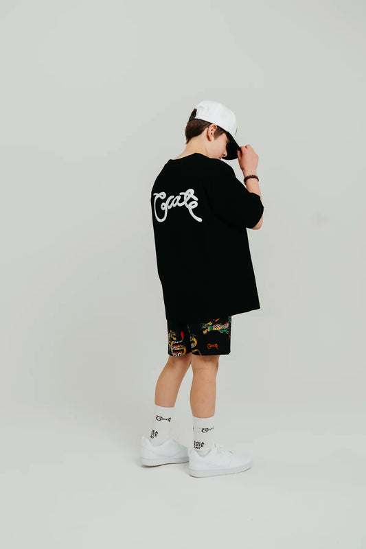 Kids Scripted Box Fit Tee - Black