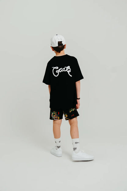 Kids Scripted Box Fit Tee - Black