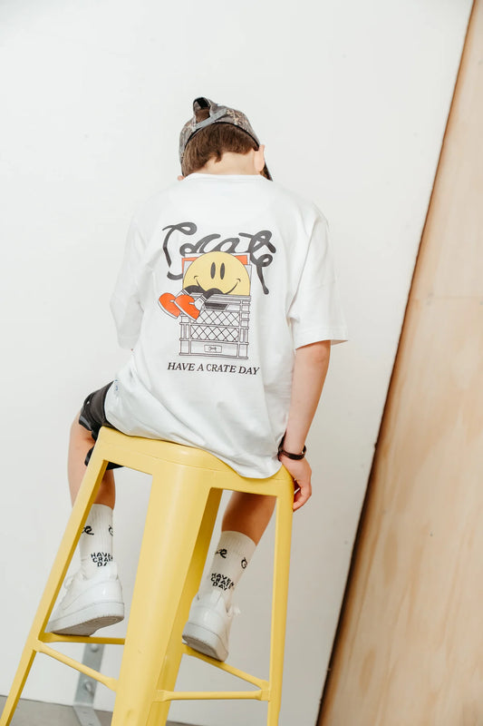 Kids Vinyl Have A Crate Day Box Fit Tee - White