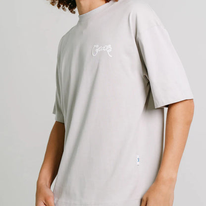 Crate Stamp Script Box Fit Tee - Grey