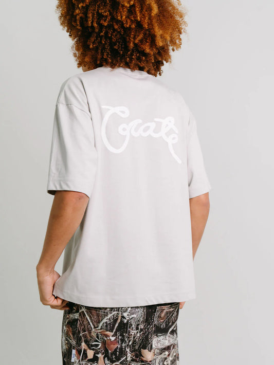 Crate Stamp Script Box Fit Tee - Grey