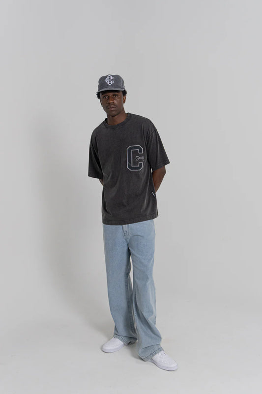 College C Varsity Box Fit Tee - Acid Black