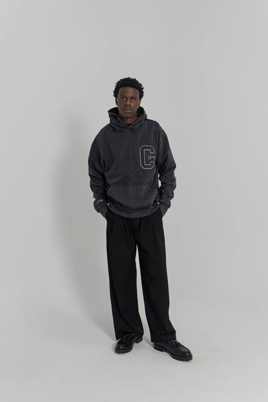 Varsity C Box Fit Hoodie - Washed Black