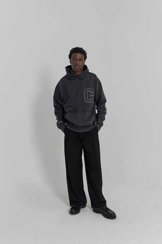 Varsity C Box Fit Hoodie - Washed Black