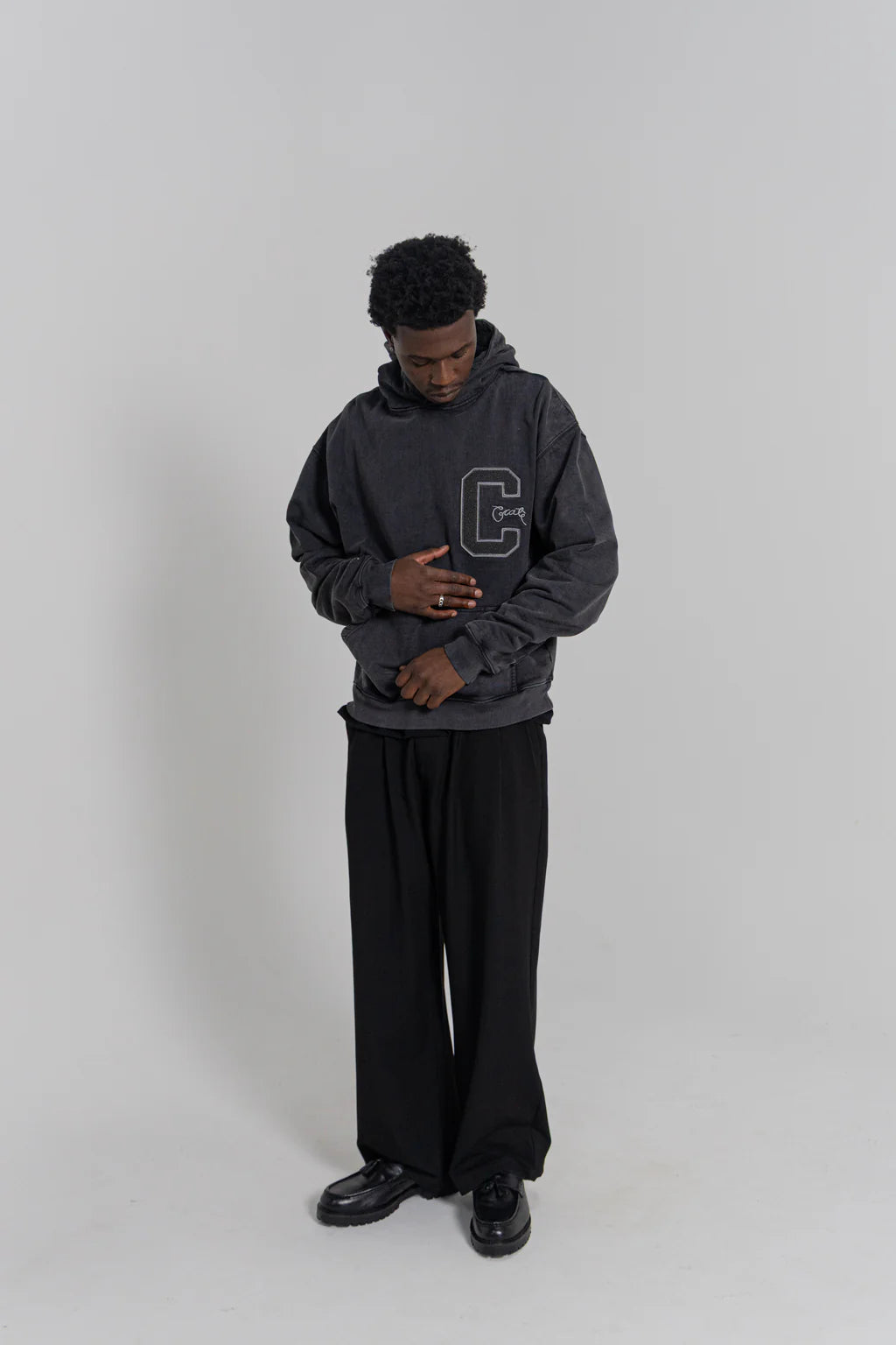 Varsity C Box Fit Hoodie - Washed Black