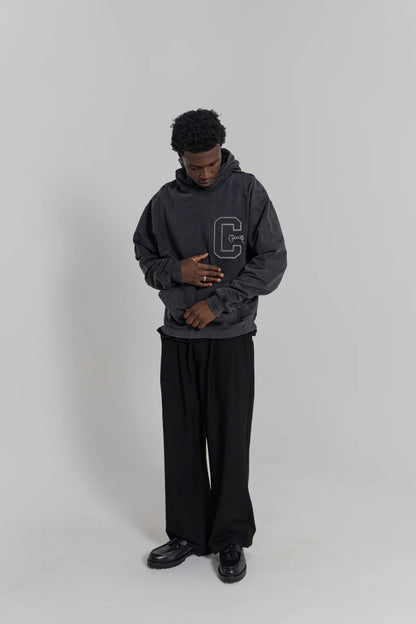 Varsity C Box Fit Hoodie - Washed Black