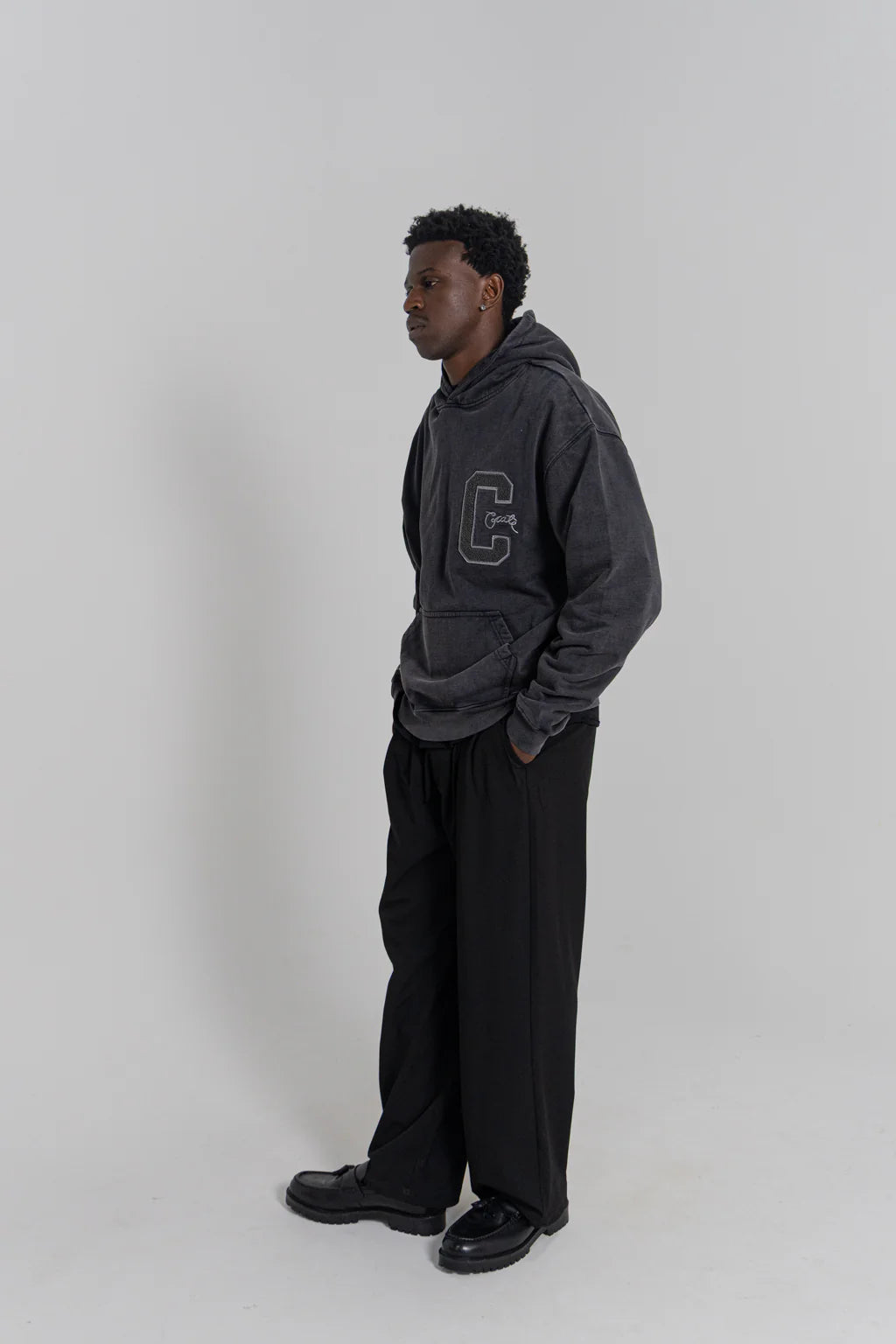 Varsity C Box Fit Hoodie - Washed Black