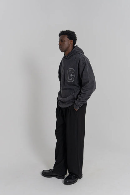 Varsity C Box Fit Hoodie - Washed Black